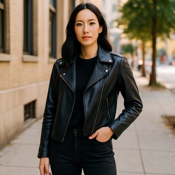 OLD NAVY Women's Vegan Faux Leather Motorcycle Jacket Black Size Small with FLAW - Picture 11 of 11